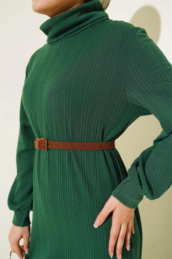 Belted Turtleneck Dress Green