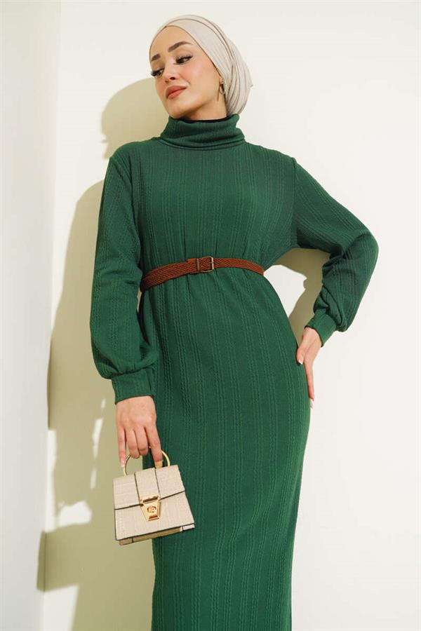 Belted Turtleneck Dress Green
