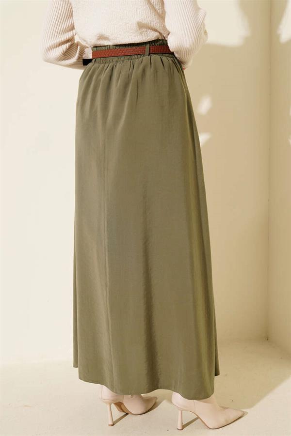 Tencel Skirt with Belted Waistband, Khaki