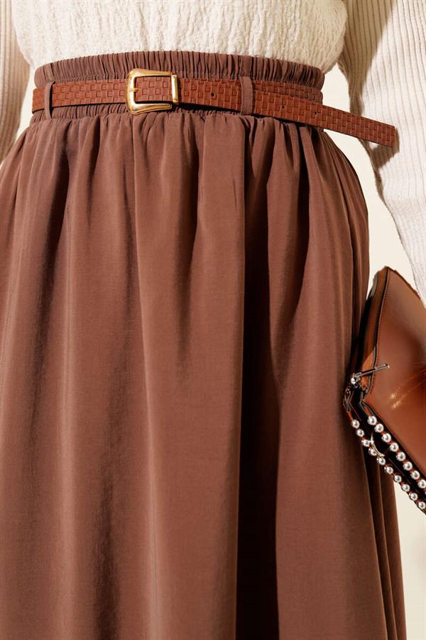 Tencel Skirt with Elastic Waistband, Brown