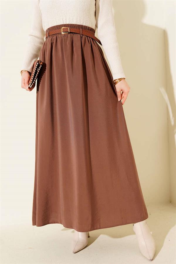 Tencel Skirt with Elastic Waistband, Brown