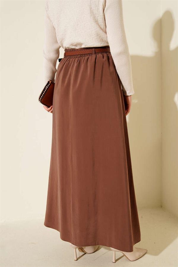 Tencel Skirt with Elastic Waistband, Brown