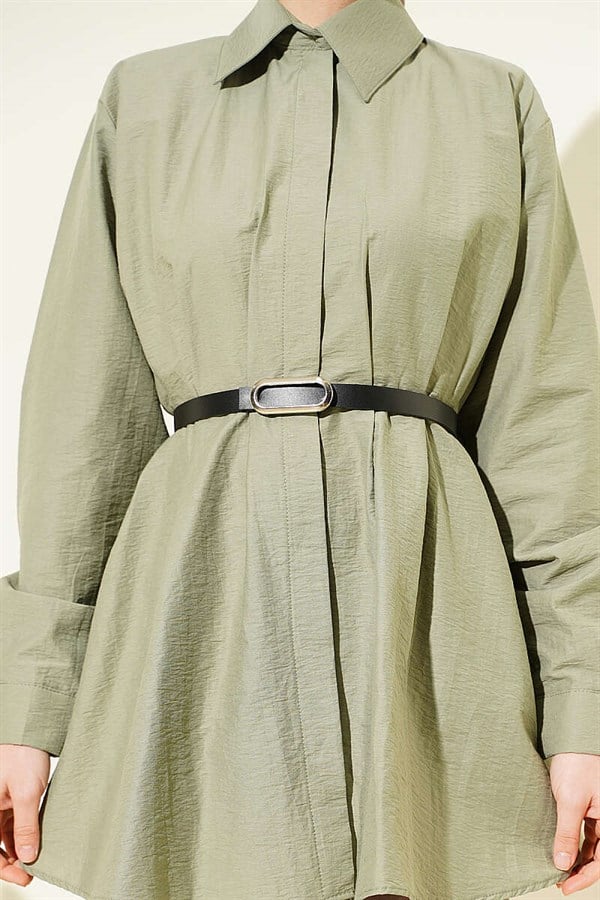 Belted Waist Dart Parachute Shirt in Light Green