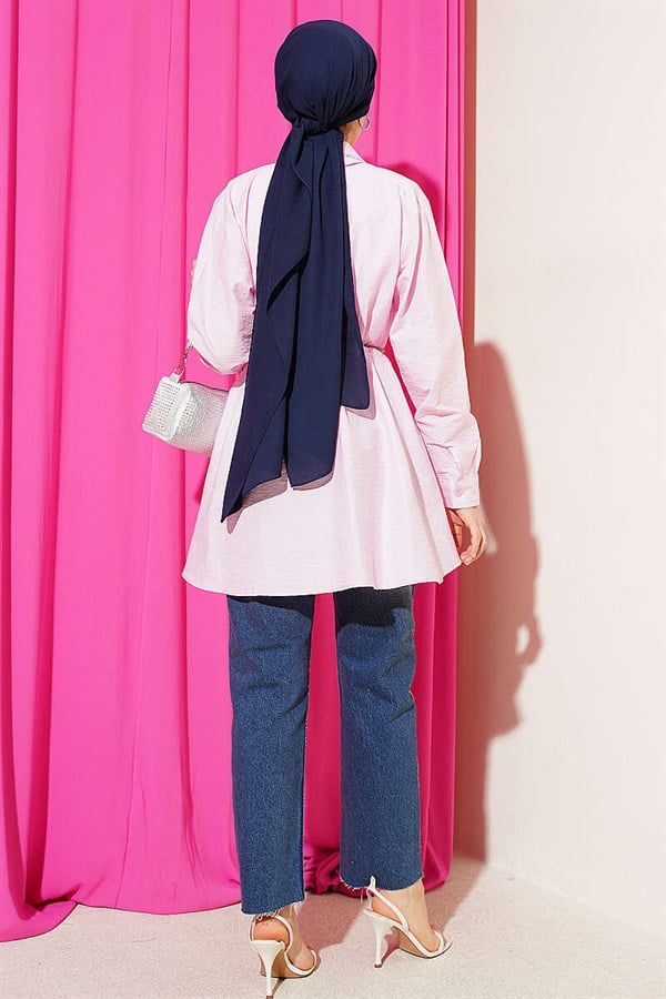 Pink Parachute Shirt with Belt and Waist Darts