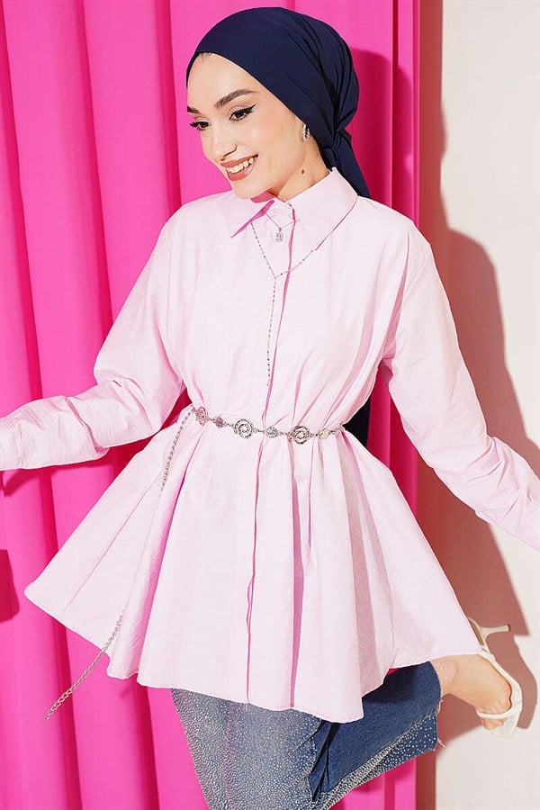 Pink Parachute Shirt with Belt and Waist Darts