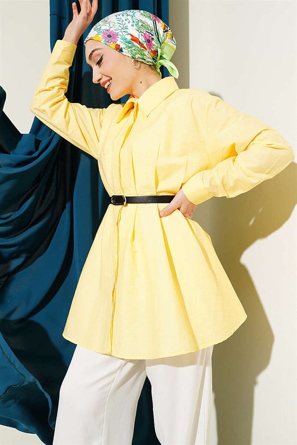 Yellow Parachute Shirt with Belt and Waist Darts
