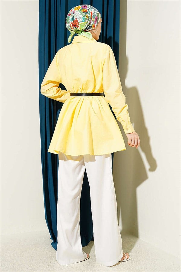 Yellow Parachute Shirt with Belt and Waist Darts