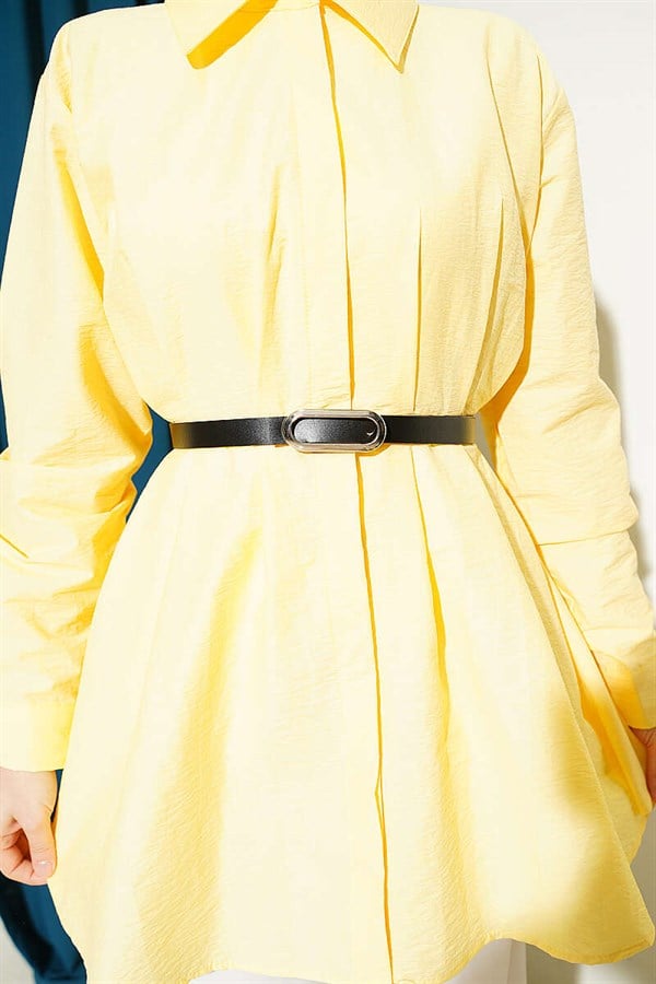 Yellow Parachute Shirt with Belt and Waist Darts