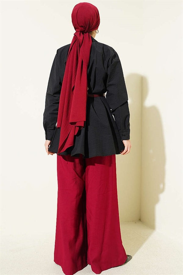 Belted Waist Dart Parachute Shirt Black