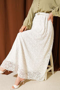 White Lace Skirt with Belt and Elastic Waist