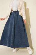 Belted Denim Skirt with Elastic Waistband, Blue