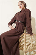 2 Piece Set in coffee color: Belted skirt with darts at the waist.