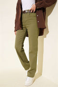 Belted Straight-Leg Jeans, Khaki