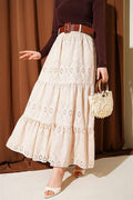 Belted Embroidered Layered Skirt Beige