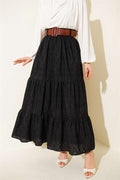 Embroidered Layered Skirt with Belt, Black