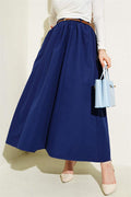 Belted Pocketed Flared Skirt Navy Blue