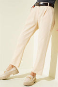 Belted Skinny Leg Gabardine Trousers Sand Beige