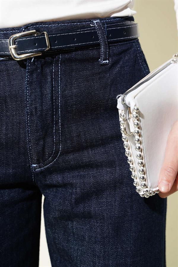 Belted Skinny Leg Jeans Navy Blue
