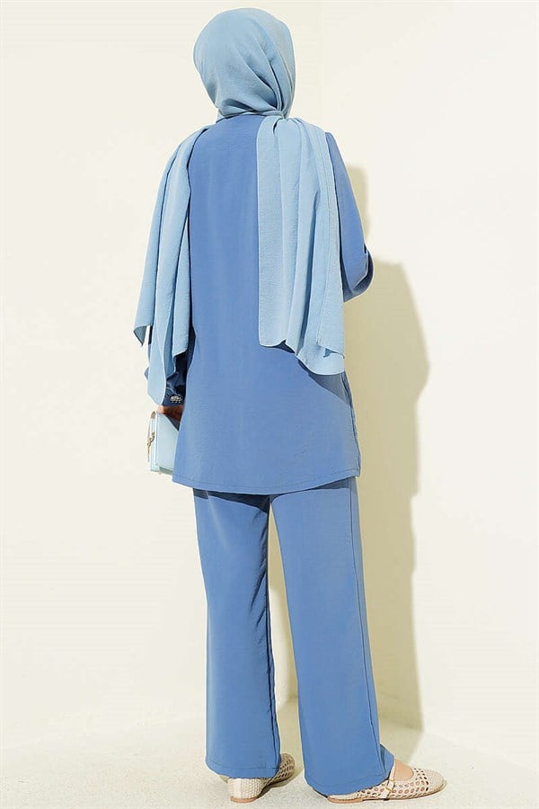 2 Piece Set with Belt and Button Detail, Indigo