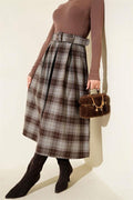Belted Plaid Skirt with Darts, Grey