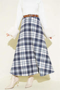 Belted Plaid Scuba Skirt Navy Blue