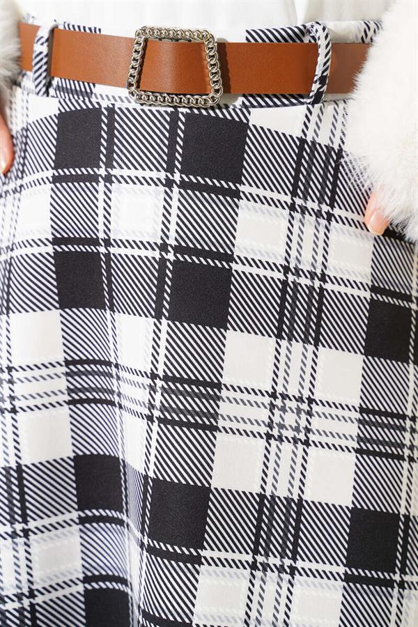 Black Plaid Scuba Skirt with Belt