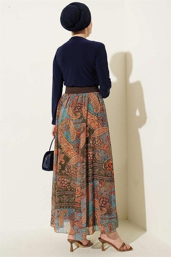 Belted Ethnic Patterned 2 Piece Set, Navy Blue