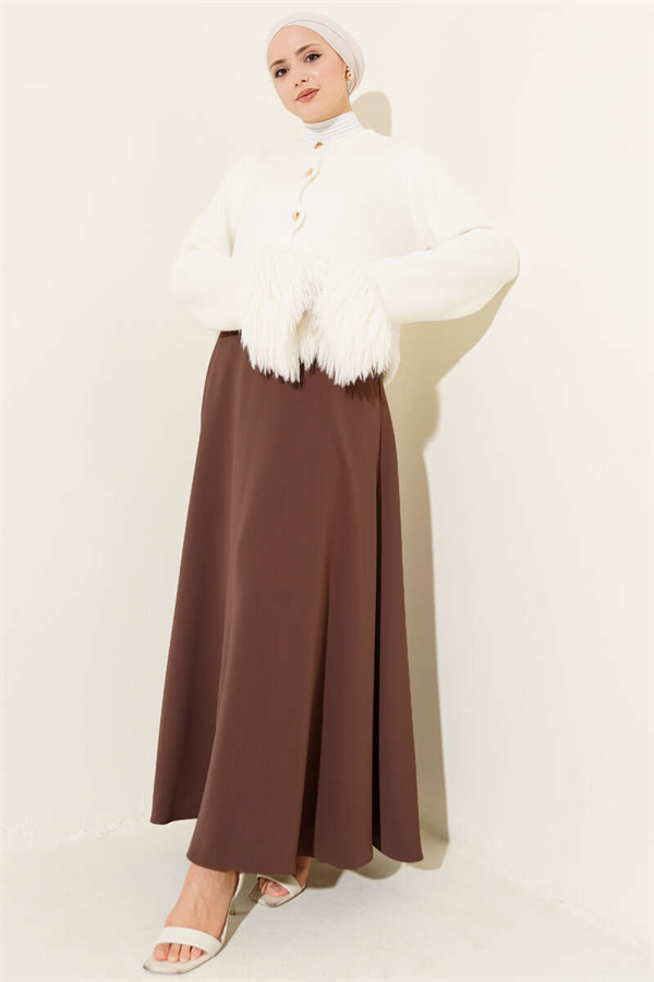 Belted Zippered Basic Skirt Brown