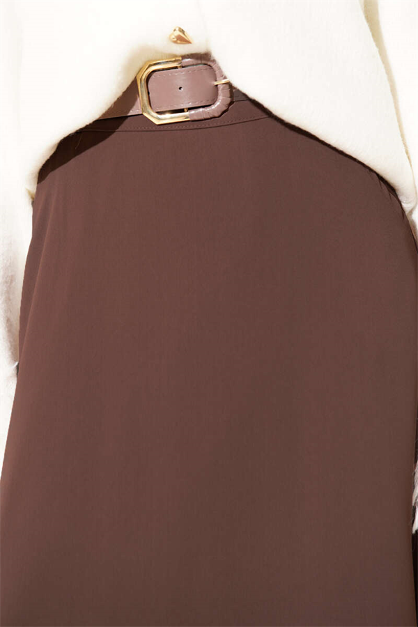 Belted Zippered Basic Skirt Brown