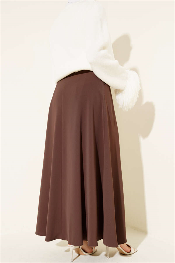 Belted Zippered Basic Skirt Brown