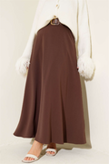 Belted Zippered Basic Skirt Brown