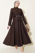 Belted Zippered Basic Skirt 2 Piece Set in Coffee Brown