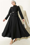 Belted Zippered Basic Skirt 2 Piece Set Black
