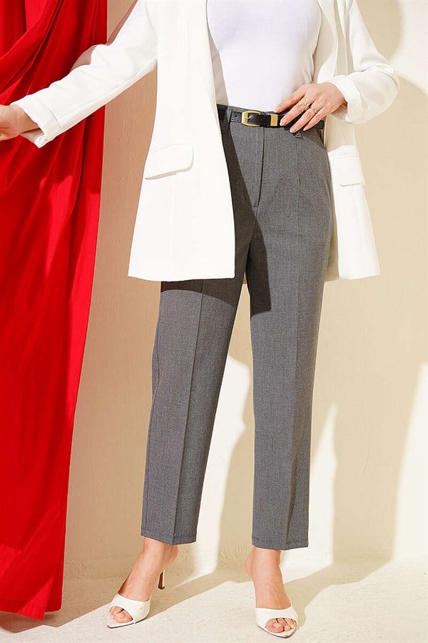 Belted Zippered Slim-Fit Trousers, Dark Gray