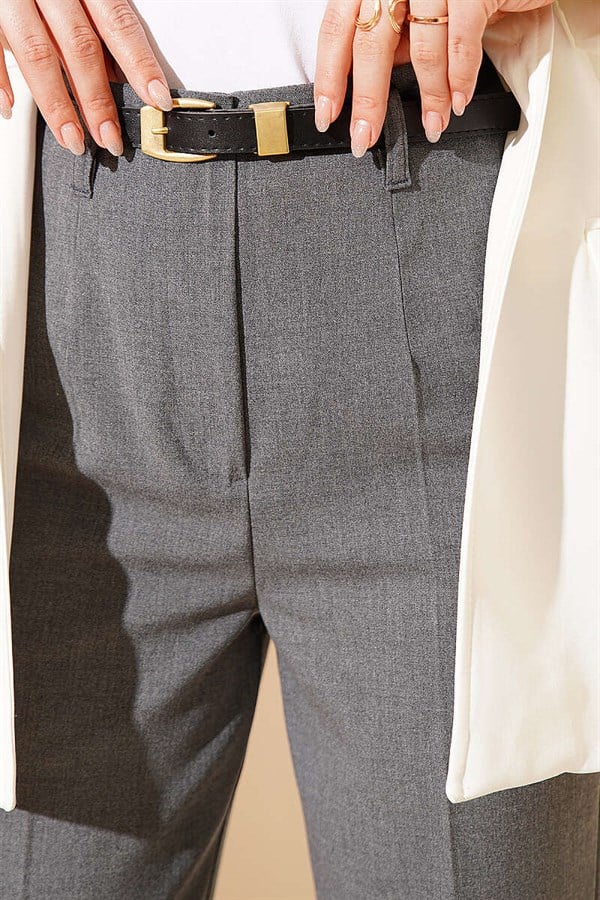 Belted Zippered Slim-Fit Trousers, Dark Gray