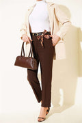 Belted Zippered Slim-Fit Trousers, Brown
