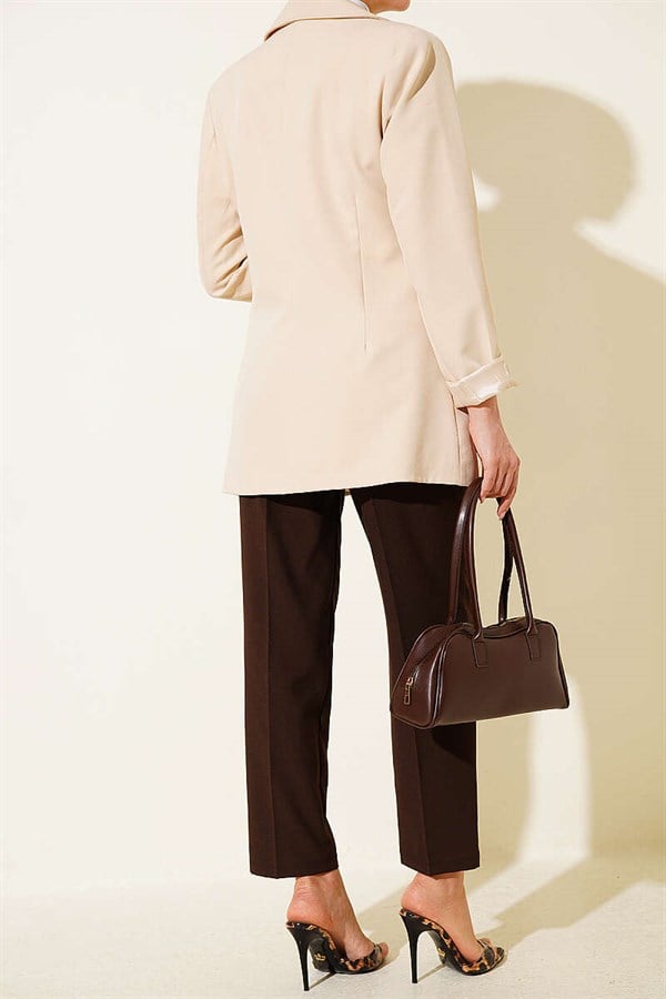Belted Zippered Slim-Fit Trousers, Brown