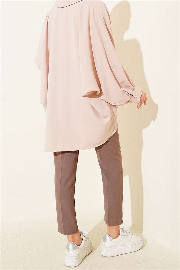 Belted Zippered Slim-Fit Trousers, Mink Color