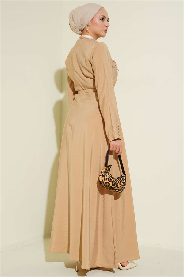 Tencel Dress with Belt and Scarf, Beige