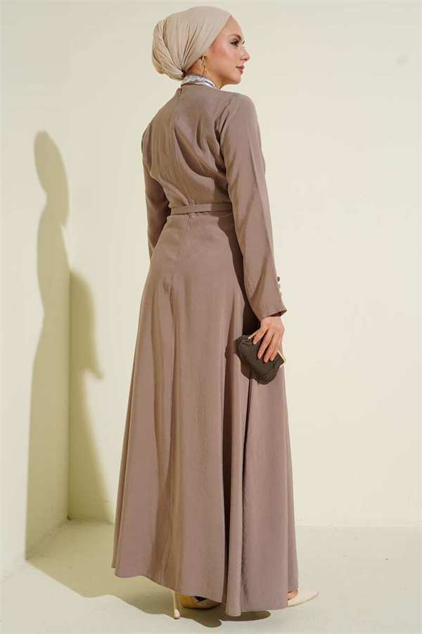 Tencel Dress with Belt and Scarf, Mink