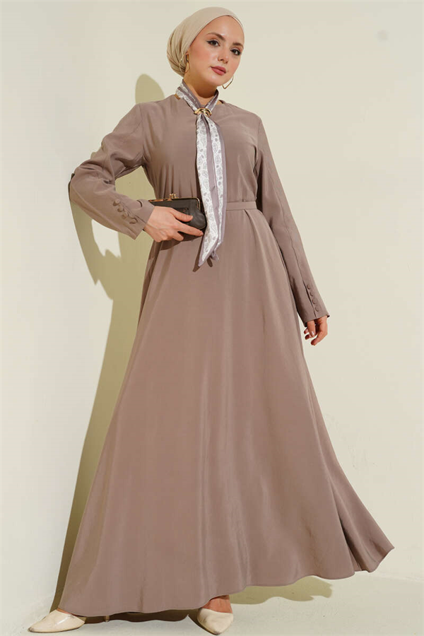 Tencel Dress with Belt and Scarf, Mink