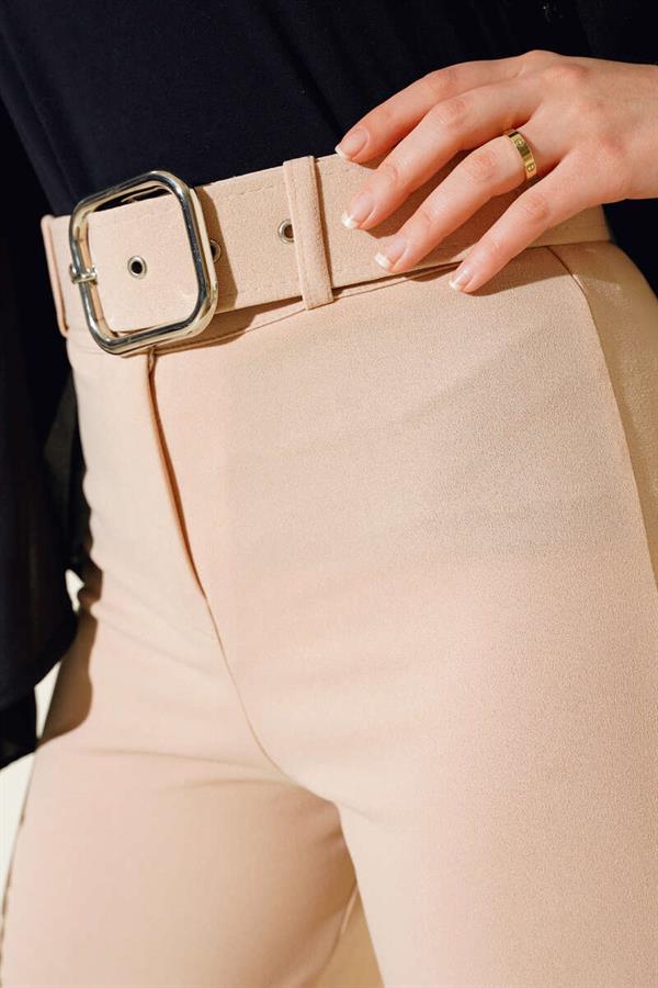 Belted Wide Leg Trousers Beige