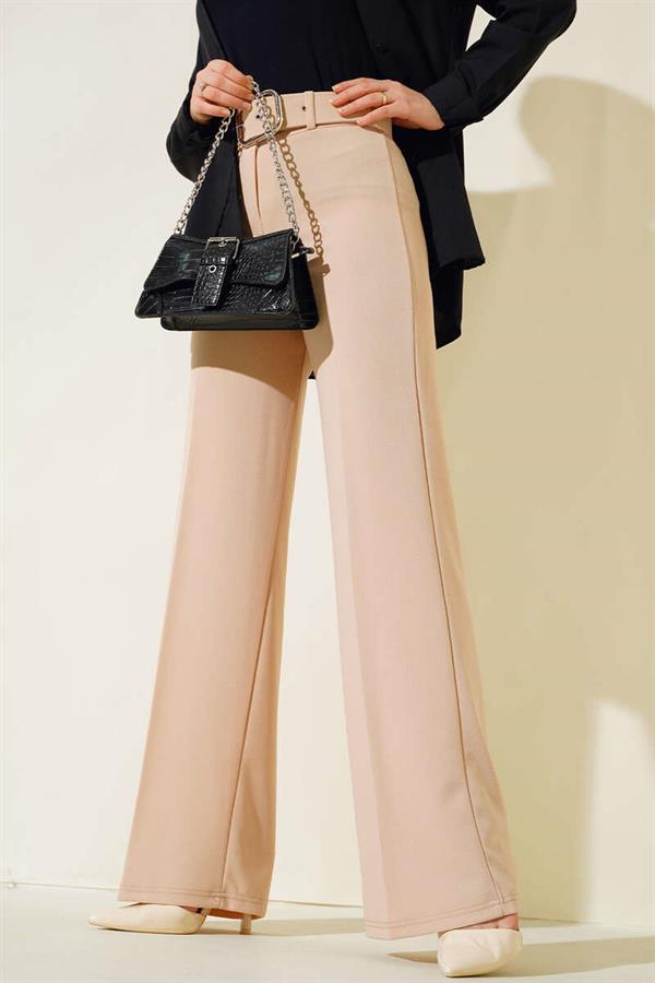 Belted Wide Leg Trousers Beige