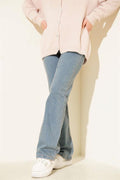 Belted Bell-bottom Jeans Light Blue