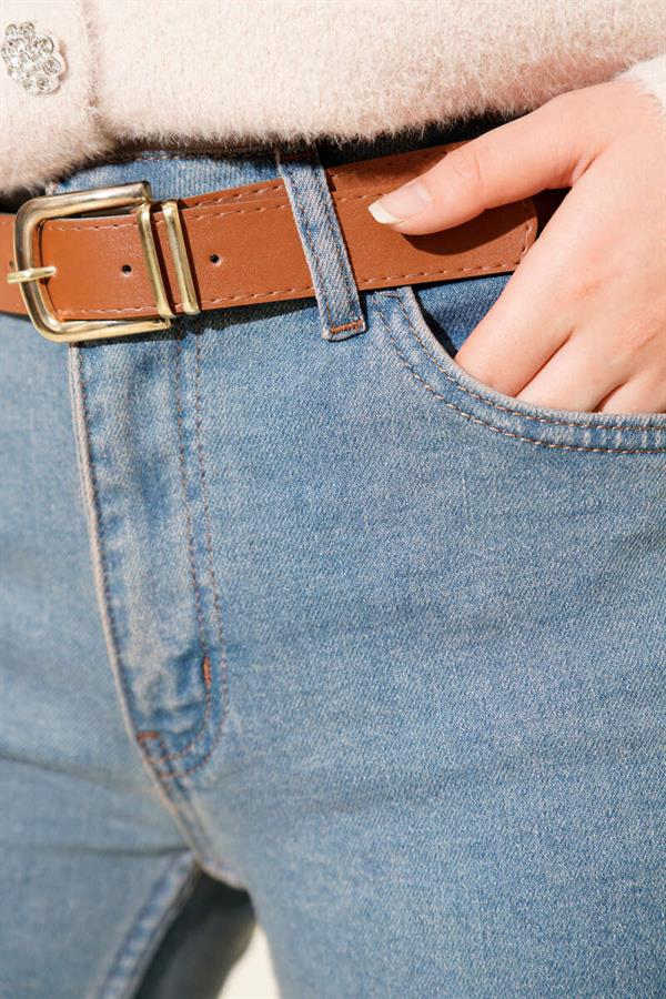 Belted Bell-bottom Jeans Light Blue