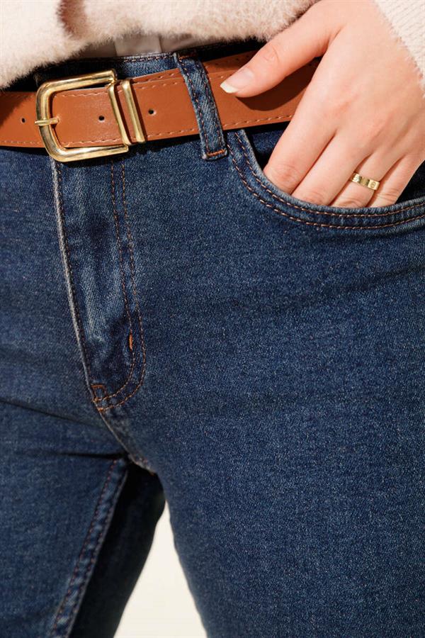 Belted Bell-bottom Jeans Blue