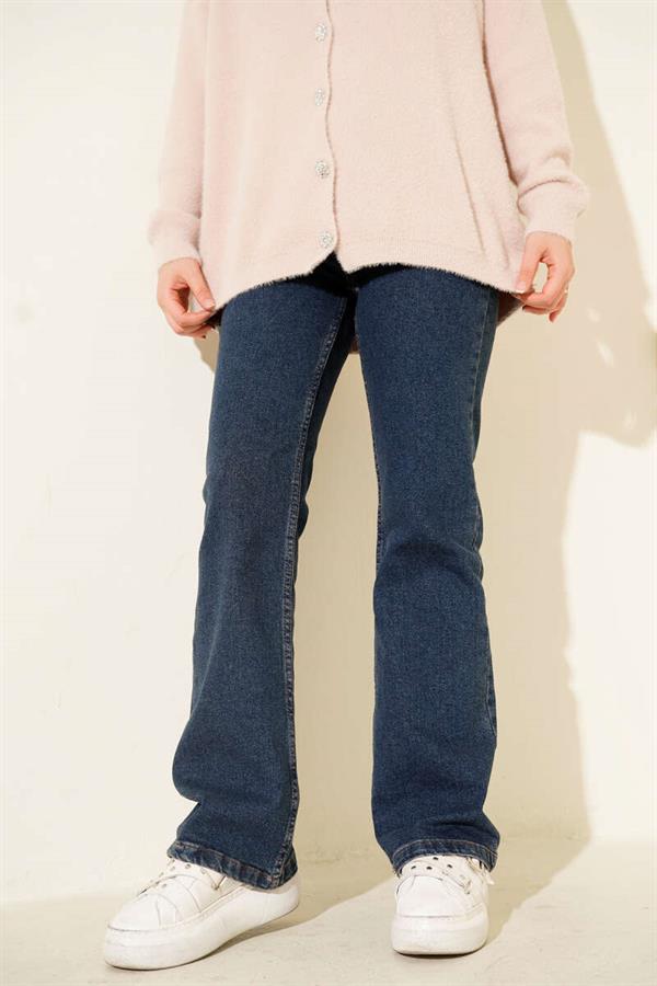 Belted Bell-bottom Jeans Blue
