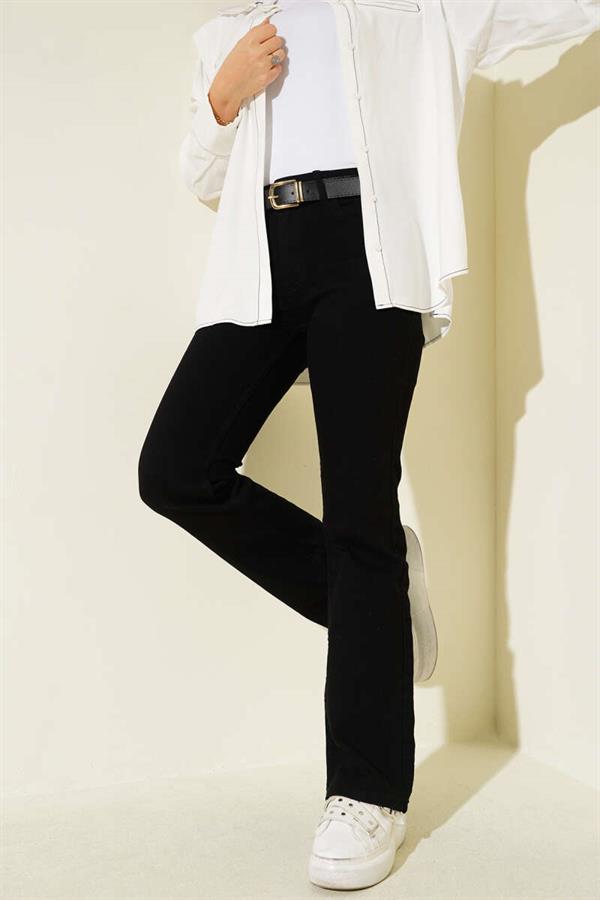 Belted Bell-bottom Jeans Black