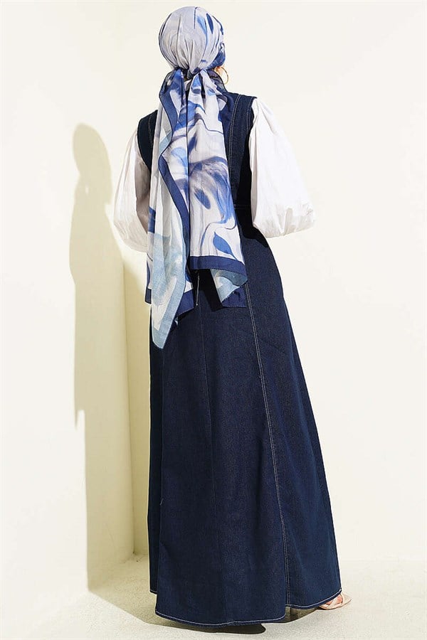 Belted Vest Denim Dress Navy Blue