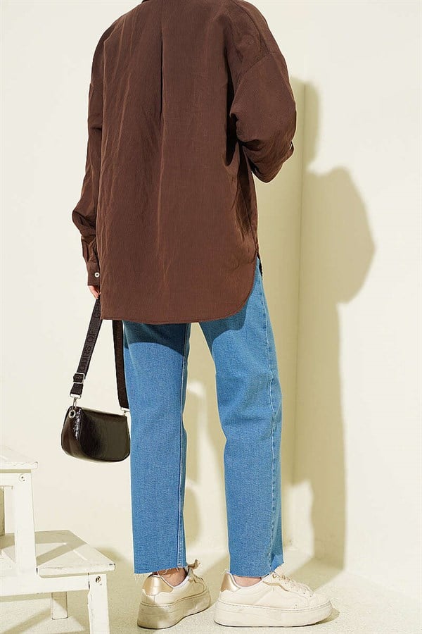 Belted Crop Top Straight Leg Jeans Light Blue